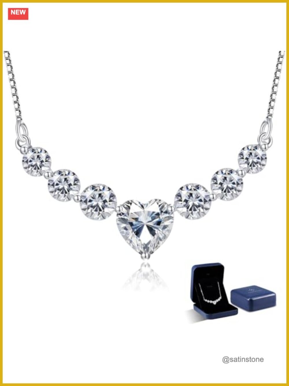 Moissanite Heart Pendant Necklace 18K Gold Plated Sterling Silver